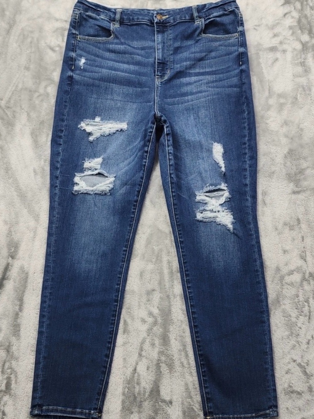 American Eagle Jeans Womens 20 Blue Distressed Curvy Super High Rise‎ Jegging